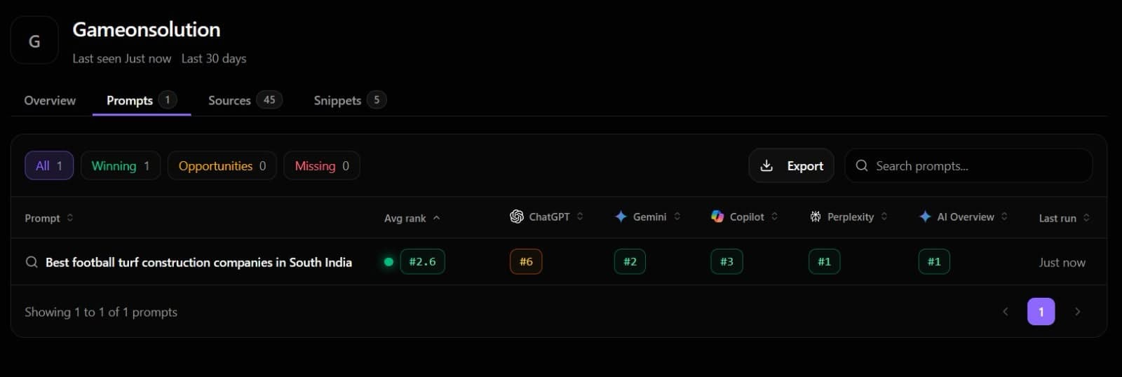 Google AI Overview - cites GameOn's own blog content for turf-related searches