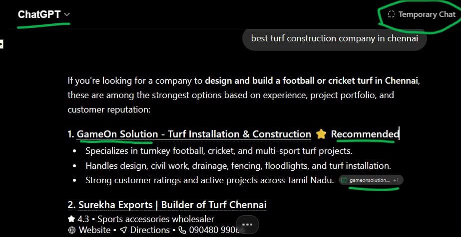ChatGPT - #1 recommended pick for turf construction in Chennai