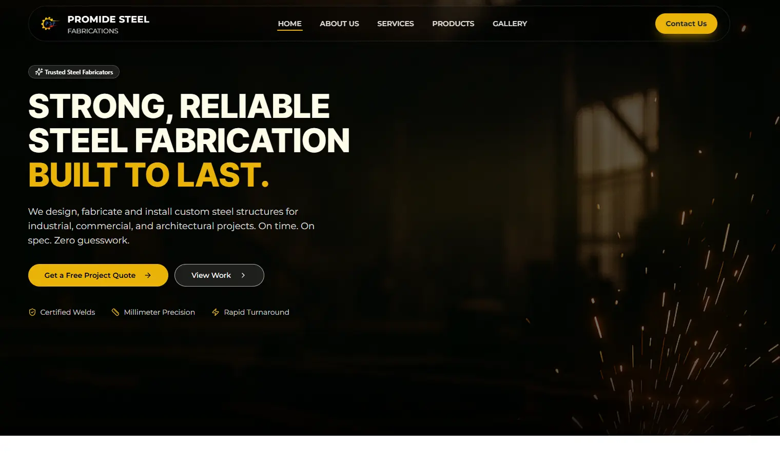 Promide Steel Fabrication - website project screenshot